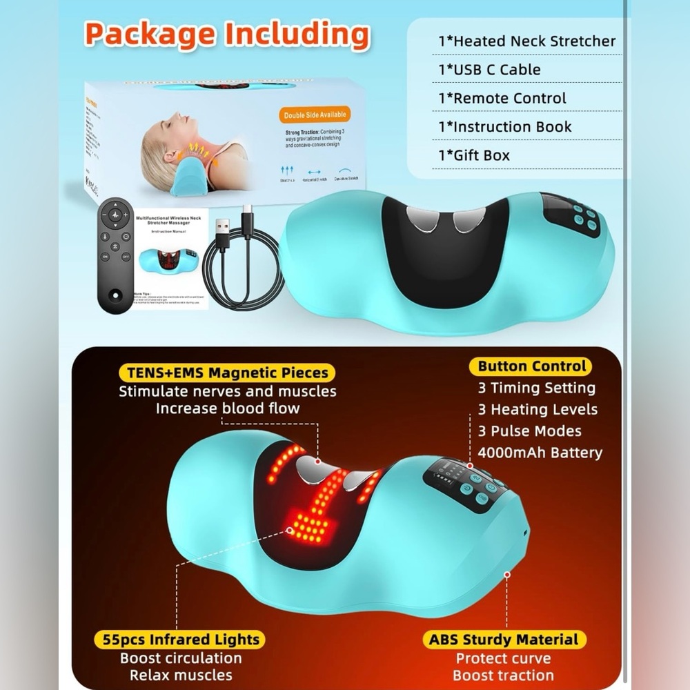 Wireless Heated Neck Stretcher & Pulse Massager, Pain Relief, Rechargeable -NWOT - Picture 6 of 13